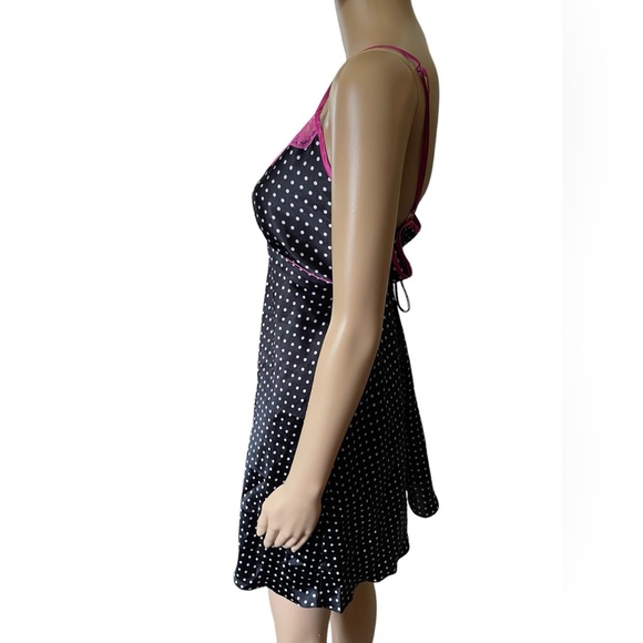 ND Intimates Y2K Black White Pink Polka Dot Retro Pinup Goth Scene Slip Dress - Picture 4 of 6